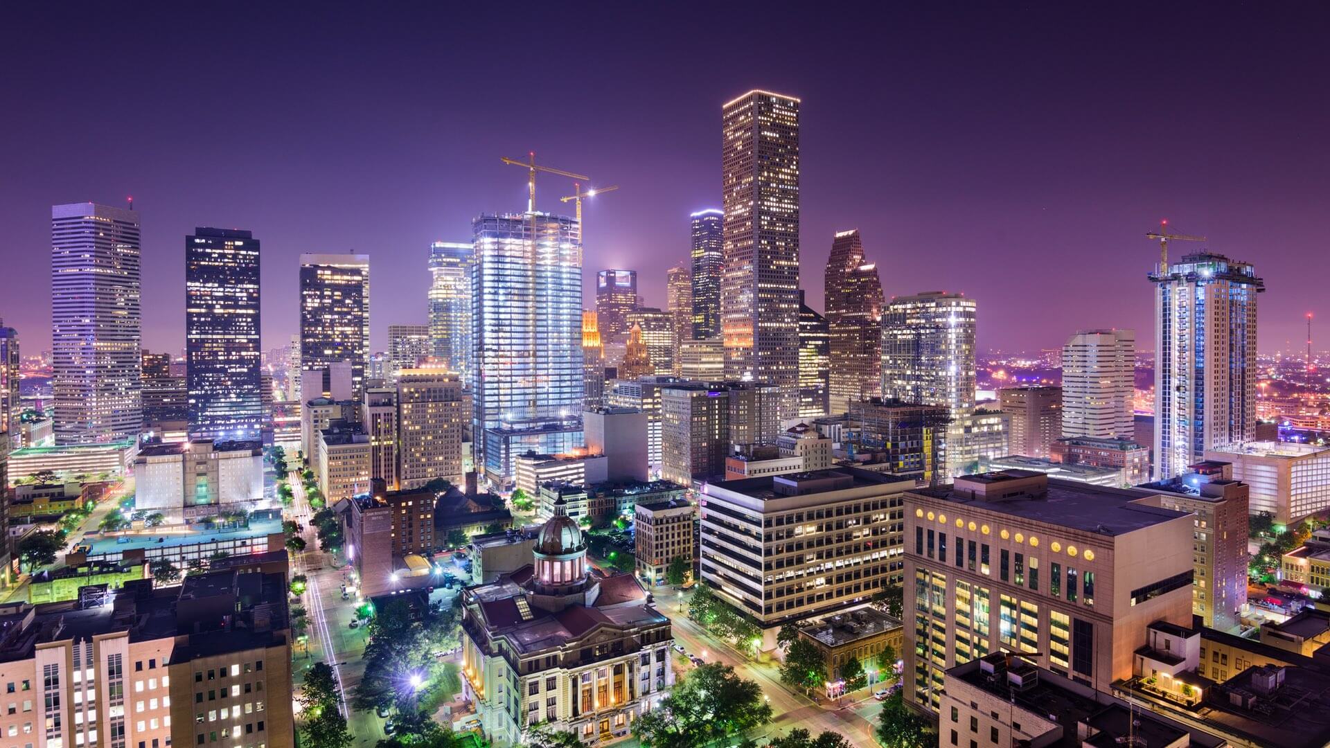 Blick auf die Skyline von Houston bei Nacht