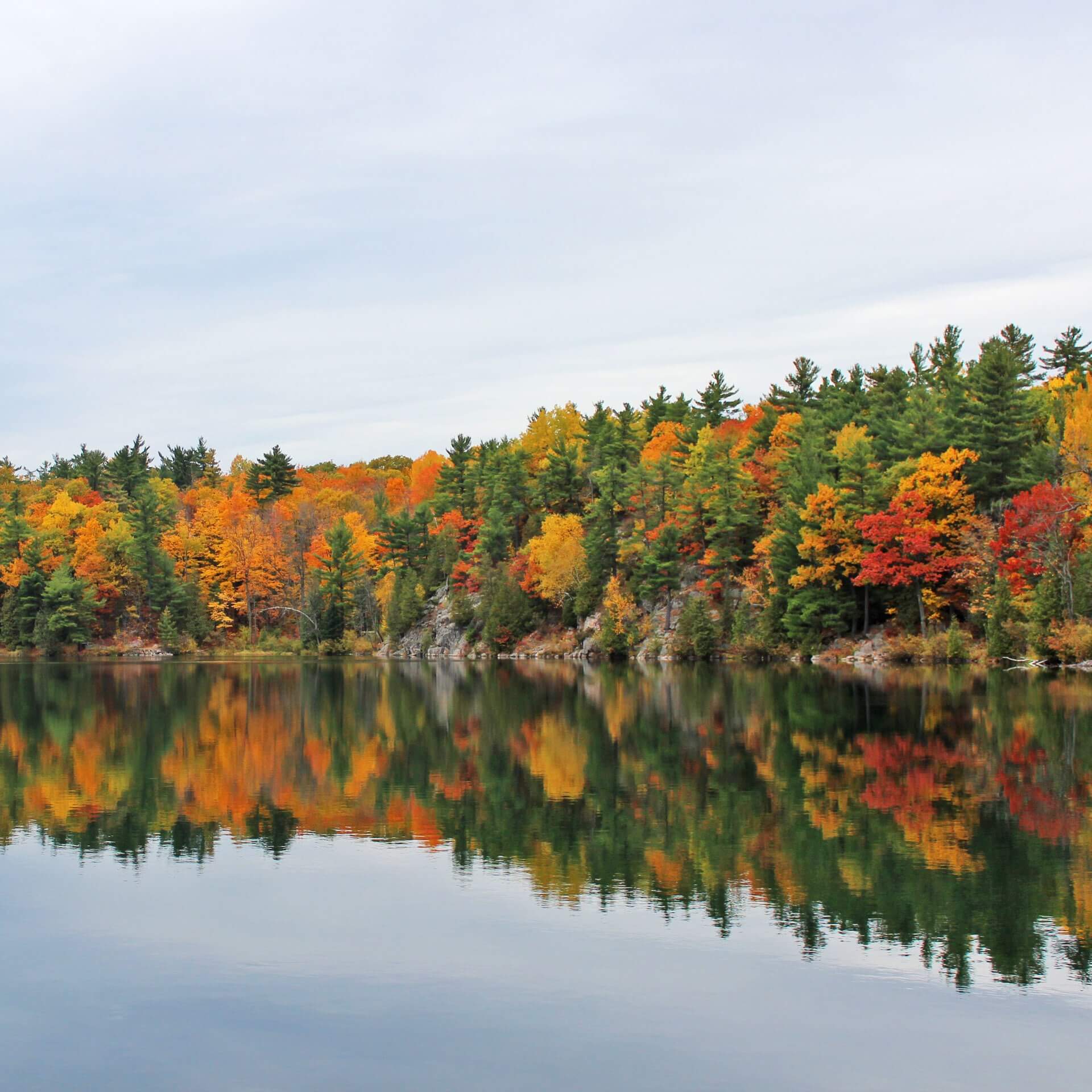 Blick auf einen See im Parc de la Gatineau in Ontario.