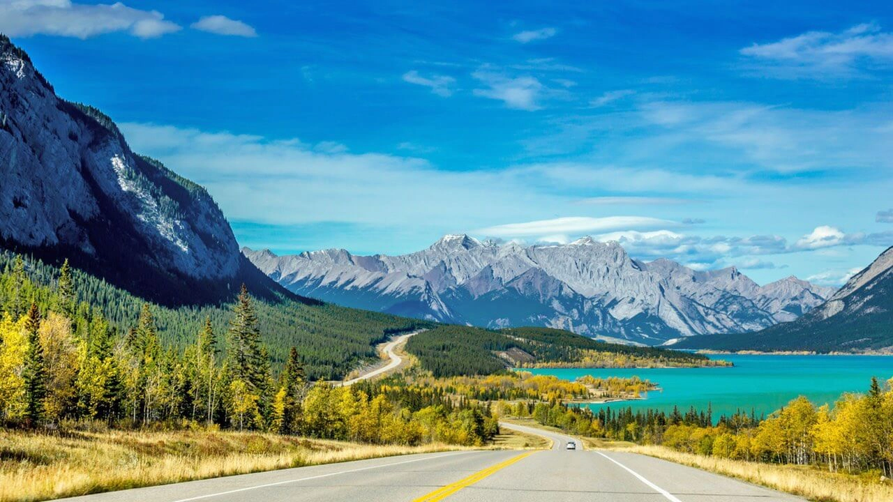Blick auf den Abraham Lake vom David Thompson Highway