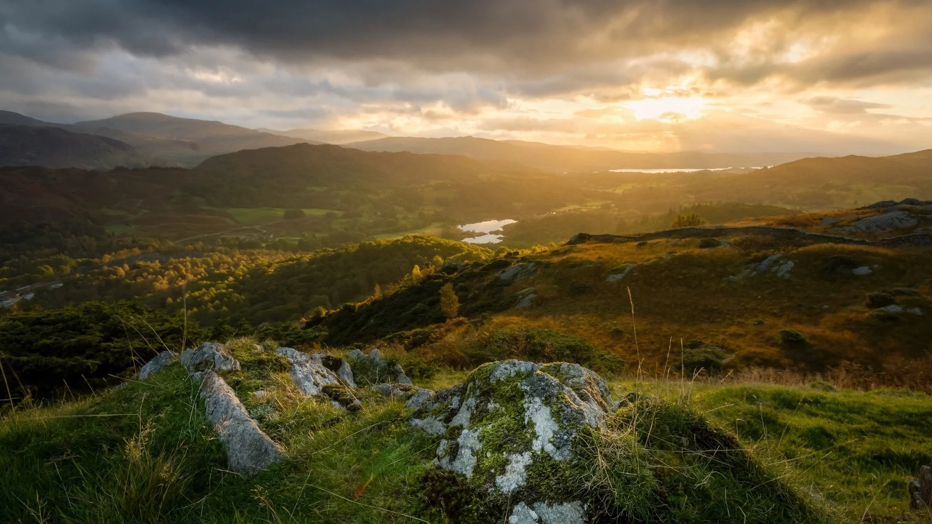 Hilly landscape with sunset