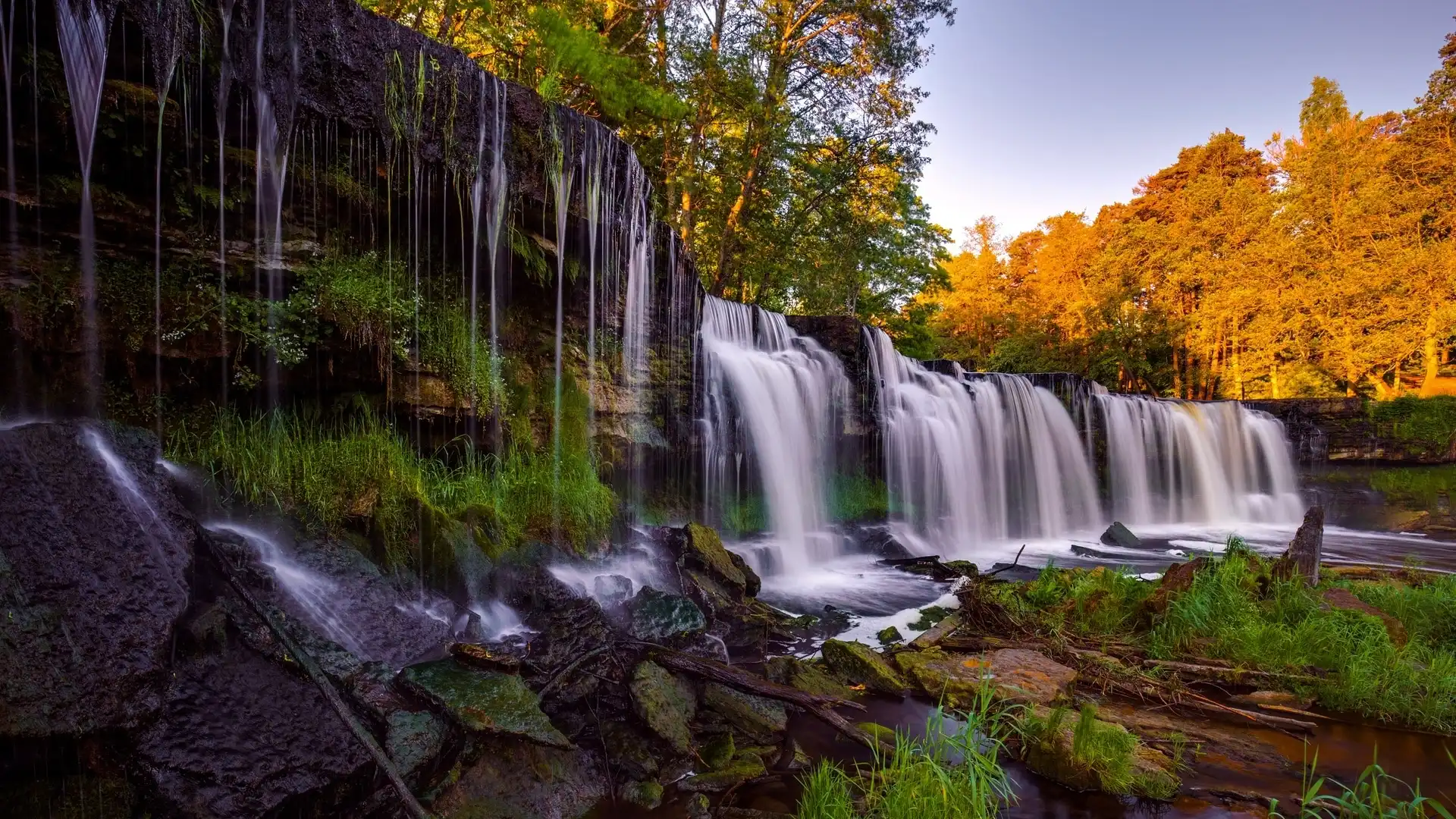 A waterfall in Estonia at dusk
