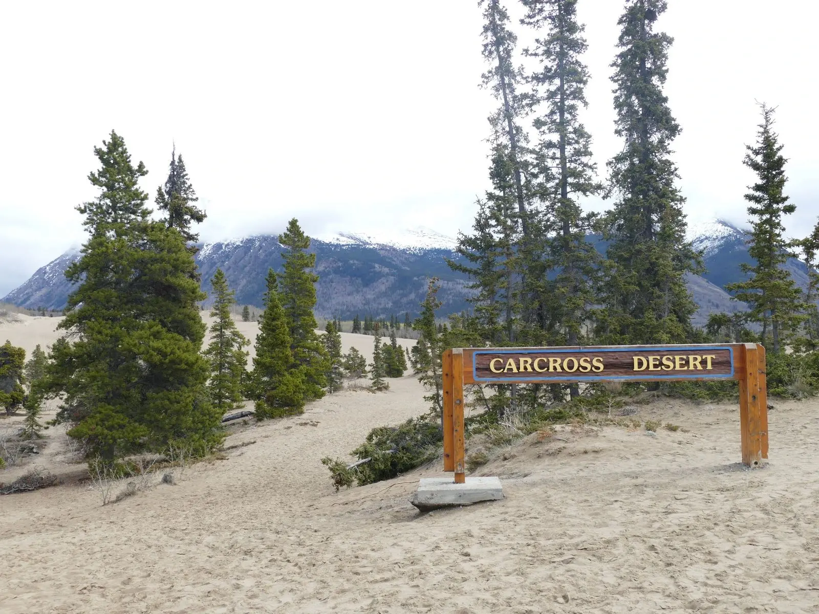 A wooden sign reading \