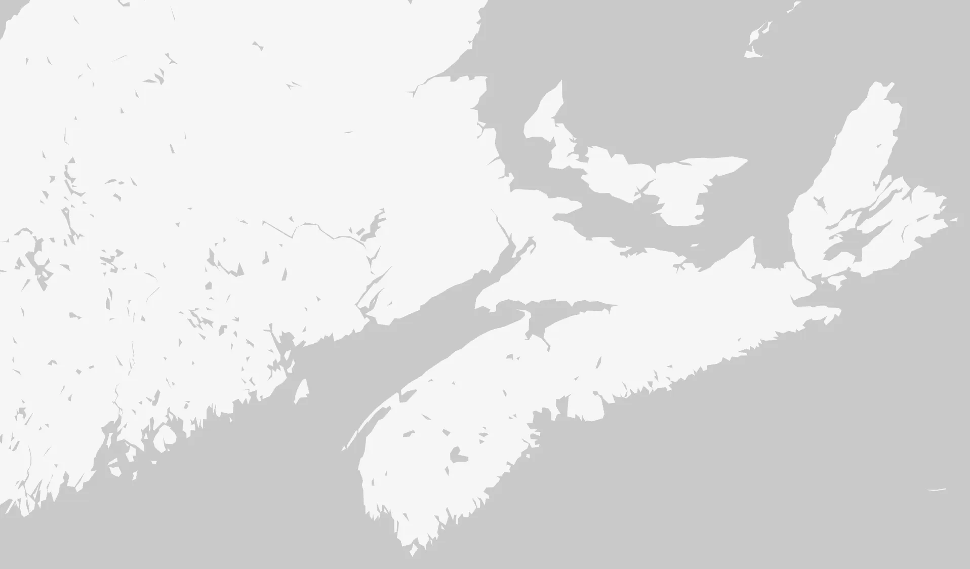 Atlantic Canada map showing Nova Scotia, New Brunswick and Prince Edward Island.