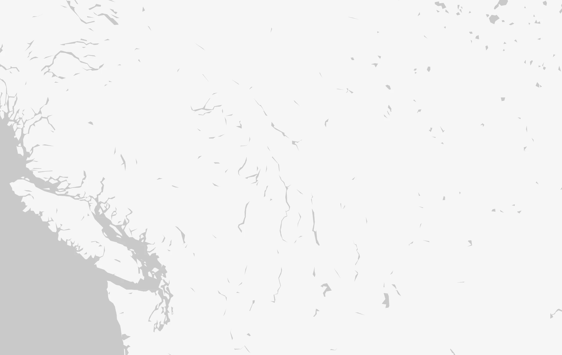 Grey map showing Alberta and the coastline of British Columbia.