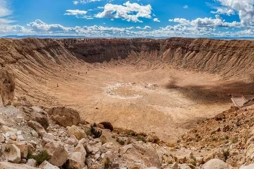 The scale of the Meteor Crater in Arizona, one of the best-preserved impact sites in the world.