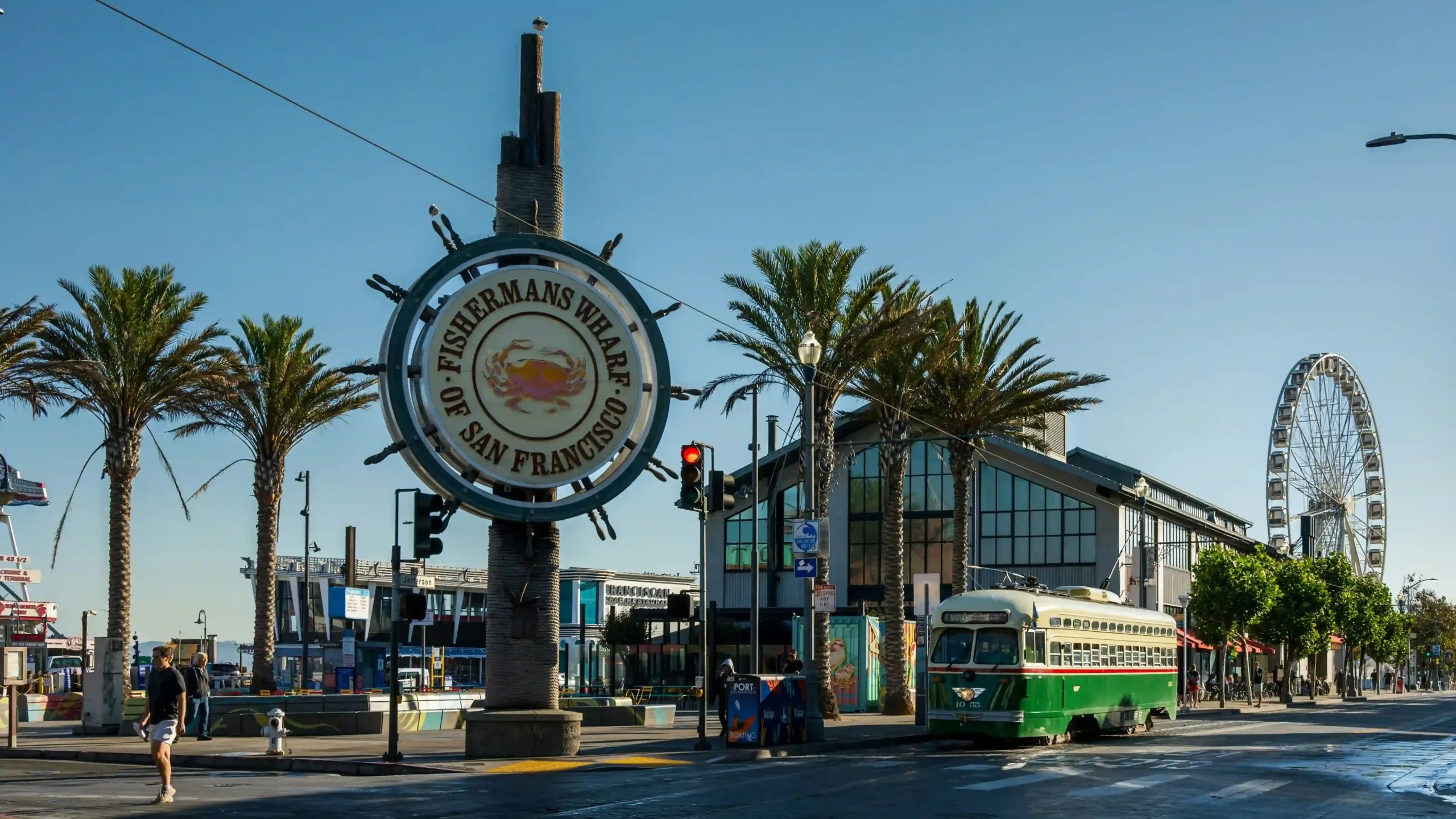 The iconic circular ship-wheel sign reading \
