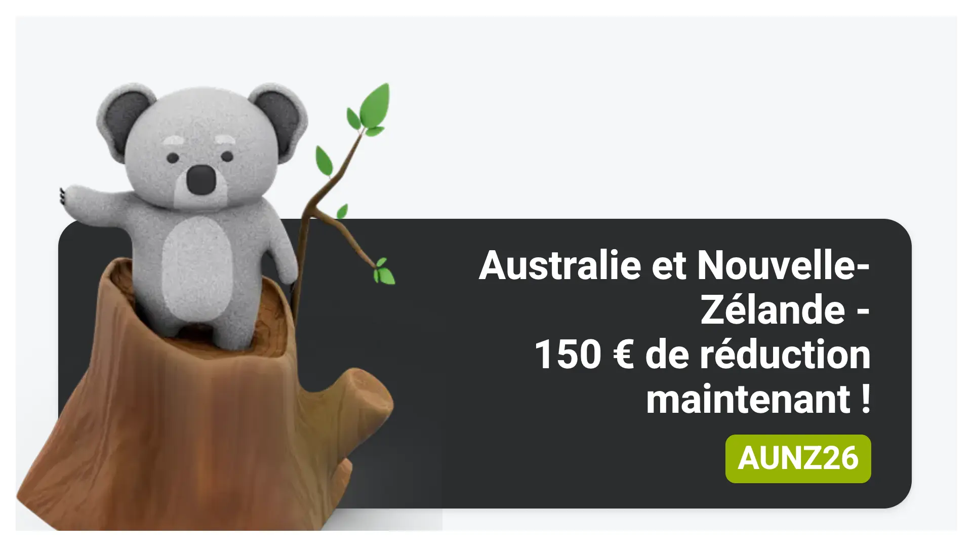 Koala et texte pour un code promo pour l'Australie et la Nouvelle-Zélande