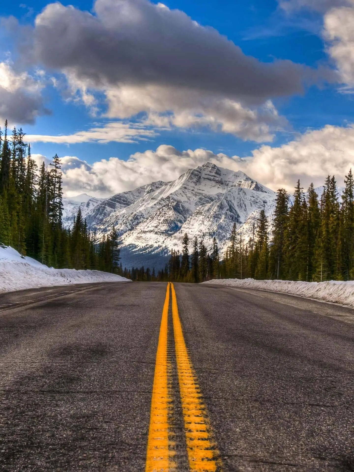 Promenade des Glaciers dans le parc national Banff en Alberta et une montagne enneigée